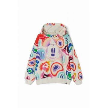 Desigual hanorac de bumbac pentru copii culoarea alb, cu glugă, modelator