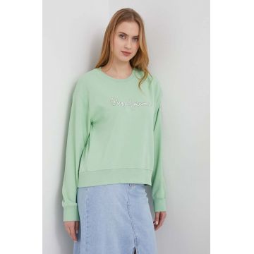 Pepe Jeans bluza femei, culoarea verde, cu imprimeu