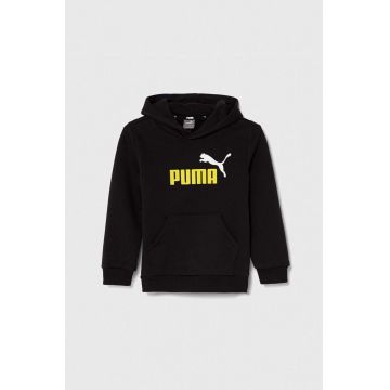 Puma bluza copii culoarea negru, cu glugă, cu imprimeu