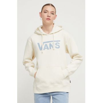 Vans bluza femei, culoarea bej, cu glugă, cu imprimeu