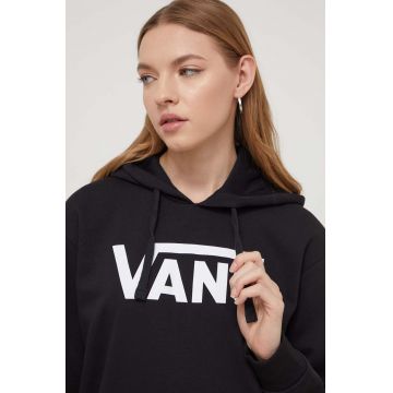 Vans bluza femei, culoarea negru, cu glugă, cu imprimeu