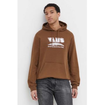 Vans hanorac de bumbac barbati, culoarea maro, cu glugă, cu imprimeu