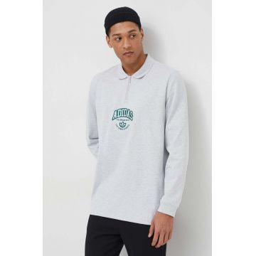 adidas Originals hanorac de bumbac bărbați, culoarea gri, cu imprimeu IS0241