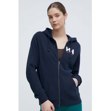 Helly Hansen hanorac de bumbac femei, culoarea albastru marin, cu glugă, melanj, 34461