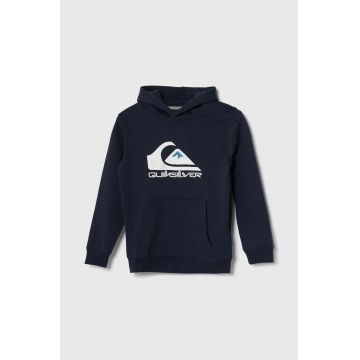 Quiksilver bluza copii BIG LOGO culoarea albastru marin, cu glugă, cu imprimeu