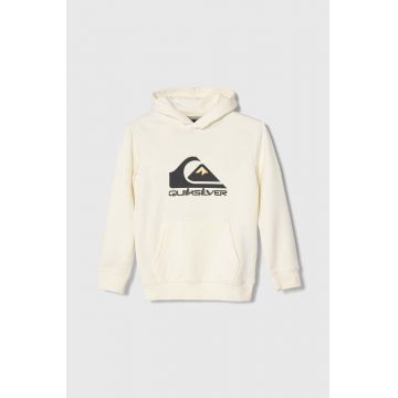 Quiksilver bluza copii BIG LOGO culoarea bej, cu glugă, cu imprimeu