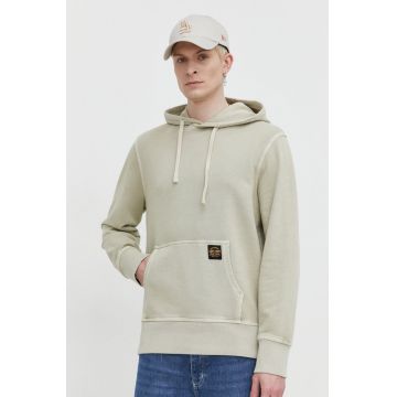 Superdry hanorac de bumbac barbati, culoarea bej, cu glugă, neted