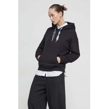 Tommy Jeans bluză femei, culoarea negru, cu glugă, uni DW0DW17794