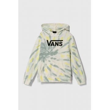 Vans bluza copii SPIRAL TIE DYE HOODIE culoarea verde, cu glugă, modelator