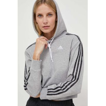 adidas hanorac de bumbac femei, culoarea gri, cu glugă, cu imprimeu IN9931