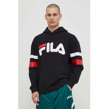 Fila bluza Luohe barbati, culoarea negru, cu glugă, cu imprimeu, FAM0675