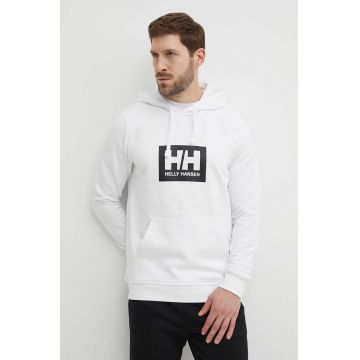 Helly Hansen hanorac de bumbac culoarea alb, cu glugă, cu imprimeu 53289