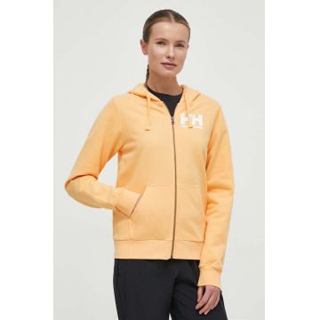 Helly Hansen hanorac de bumbac femei, culoarea galben, cu glugă, melanj, 34461