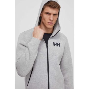 Helly Hansen hanorac Hydropower Ocean 2.0 culoarea gri, cu glugă, cu imprimeu 34264