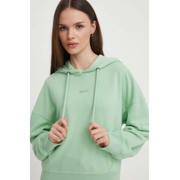 Pepe Jeans bluza Lynette femei, culoarea verde, cu glugă, neted