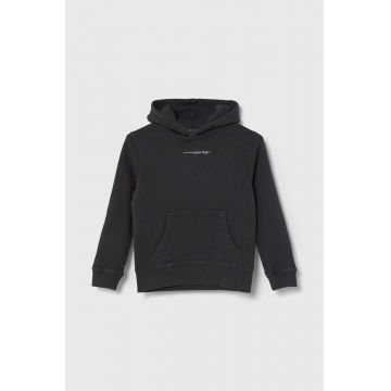 Pepe Jeans hanorac de bumbac pentru copii NEW DAVIDE HOODIE culoarea gri, cu glugă, cu imprimeu