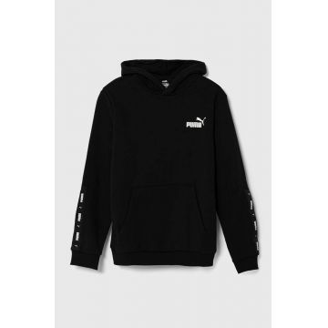 Puma bluza copii ESS Tape Hoodie TR culoarea negru, cu glugă, cu imprimeu