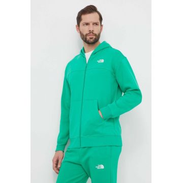 The North Face bluza barbati, culoarea verde, cu glugă, neted, NF0A87FBPO81