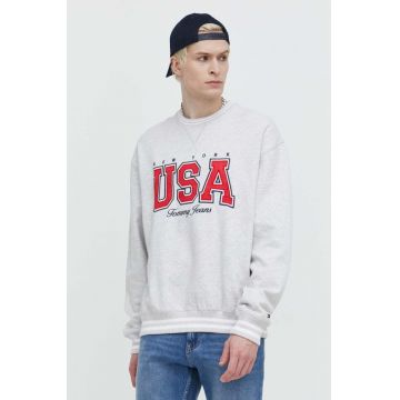 Tommy Jeans bluză Archive Games bărbați, culoarea gri, cu model DM0DM19543