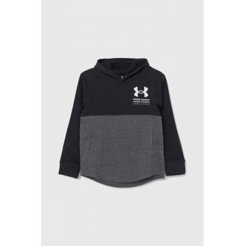 Under Armour bluza copii Boys Rival Terry culoarea negru, cu glugă, modelator