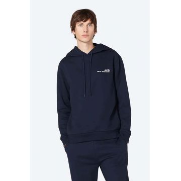 A.P.C. hanorac de bumbac Hoodie Item bărbați, culoarea bleumarin, cu glugă, uni COEAS.H27672-DARKNAVY