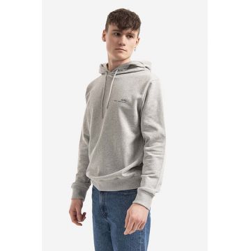 A.P.C. hanorac de bumbac Hoodie Item bărbați, culoarea gri, cu glugă, uni COEAS.H27672-DARKNAVY