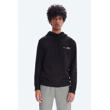 A.P.C. hanorac de bumbac Hoodie Item bărbați, culoarea negru, cu glugă, uni COEAS.H27672-DARKNAVY