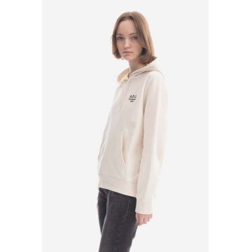 A.P.C. hanorac de bumbac Hoodie Manuela femei, culoarea alb, cu glugă, cu imprimeu COEZD.F27760-OFFWHITE