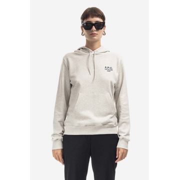 A.P.C. hanorac de bumbac Hoodie Manuela femei, culoarea bej, cu glugă, cu imprimeu COEZD.F27760-OFFWHITE