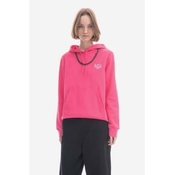 A.P.C. hanorac de bumbac Hoodie Manuela femei, culoarea roz, cu glugă, cu imprimeu COEZD.F27760-OFFWHITE