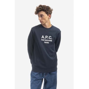 A.P.C. hanorac de bumbac Rufus bărbați, culoarea bleumarin, cu imprimeu COEZD.H27500-MARINE