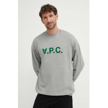 A.P.C. hanorac de bumbac Sweat Eliot bărbați, culoarea gri, cu imprimeu, COFDX.H27836.PLB