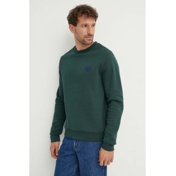 A.P.C. hanorac de bumbac Sweat Rider bărbați, culoarea verde, uni, COGVG.H27699.KAG