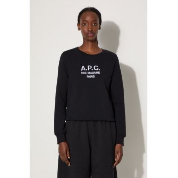 A.P.C. hanorac de bumbac Sweat Tina femei, culoarea negru, cu imprimeu COEZD.F27561-MARINE