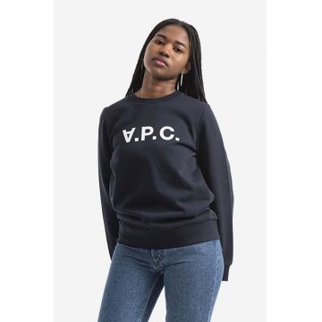 A.P.C. hanorac de bumbac Sweat Viva femei, culoarea albastru marin, cu imprimeu