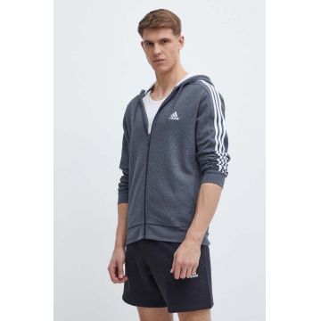 adidas bluza barbati, culoarea gri, cu glugă, cu imprimeu