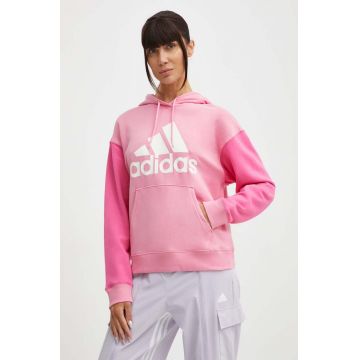 adidas hanorac de bumbac femei, culoarea roz, cu glugă, cu imprimeu, IR5450