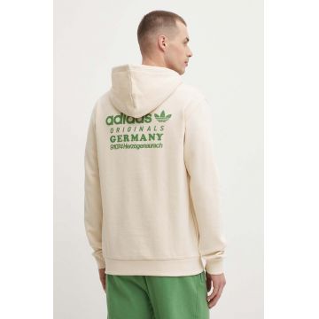 adidas Originals hanorac de bumbac barbati, culoarea bej, cu glugă, cu imprimeu, IR9309