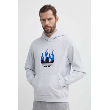 adidas Originals hanorac de bumbac barbati, culoarea gri, cu glugă, melanj, IS2947