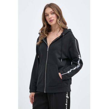 Armani Exchange bluza femei, culoarea negru, cu glugă, cu imprimeu