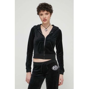 Juicy Couture bluza femei, culoarea negru, cu glugă, cu imprimeu