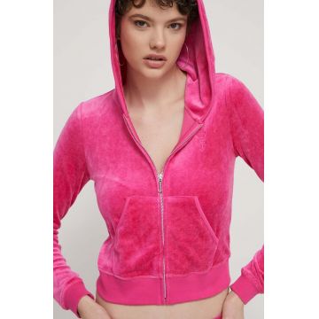 Juicy Couture bluza femei, culoarea roz, cu glugă, cu imprimeu