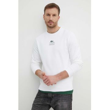 Lacoste hanorac de bumbac barbati, culoarea alb, cu imprimeu