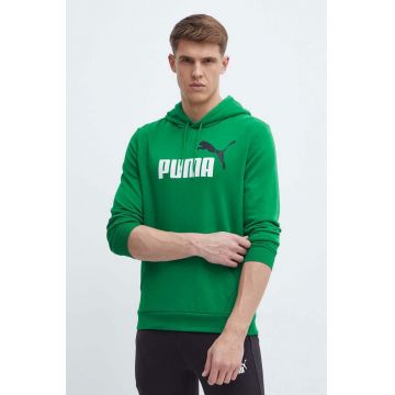 Puma bluză bărbați, culoarea verde, cu glugă, imprimeu 586765