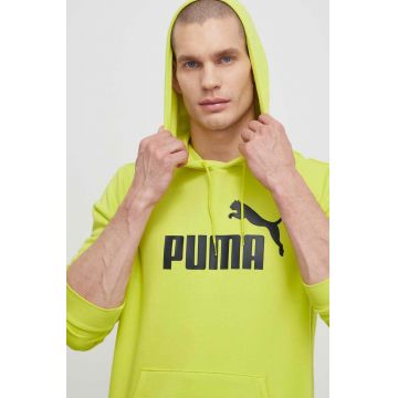 Puma bluză bărbați, culoarea verde, cu glugă, imprimeu 586687