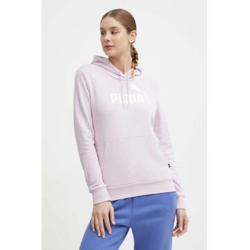 Puma bluză femei, culoarea violet, cu glugă, imprimeu, 586797