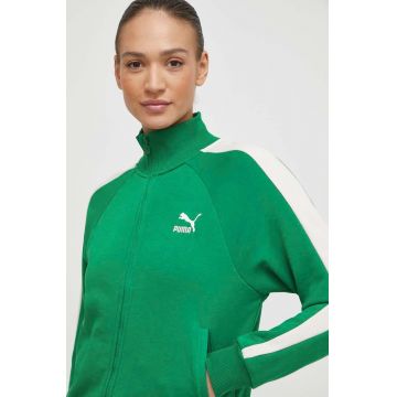 Puma bluză Iconic T7 femei, culoarea verde, cu model, 625602