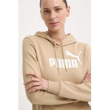 Puma bluză femei, culoarea bej, cu glugă, imprimeu, 586797