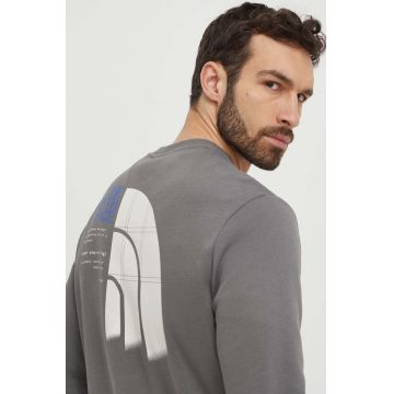 The North Face hanorac de bumbac barbati, culoarea gri, cu imprimeu, NF0A87EU0UZ1