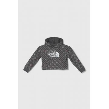 The North Face hanorac de bumbac pentru copii DREW PEAK LIGHT HOODIE PRINT culoarea gri, cu glugă, modelator